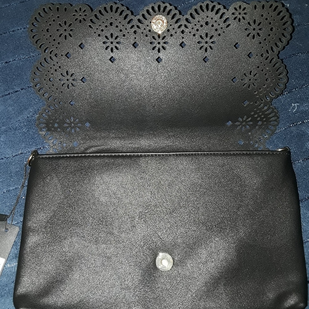 Solid Black Vegan Leather Laser Cut Clutch - Picture 3 of 6